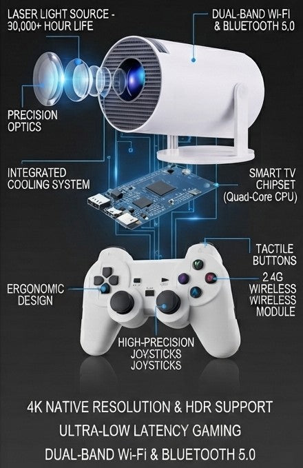 Smart Projector 2-in-1 | 4K Ultra HD with Wireless Controllers